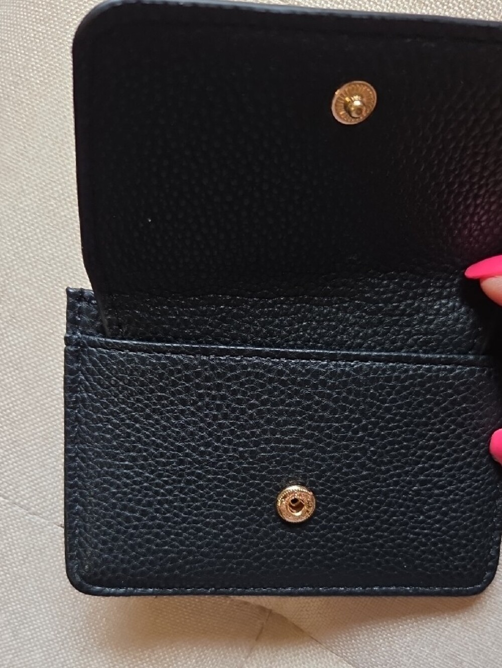Nanette Lepore Black Pebbled Leather Mini Wallet with Gold Logo - Picture 4 of 4